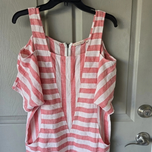 Soft Surroundings Women Linen Blend Top XS Cold Shoulder Striped Casual - Picture 5 of 14